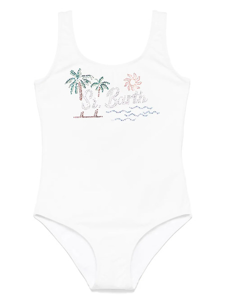  Mc2 Saint Barth Kids Crystal-logo Swimsuit - White 