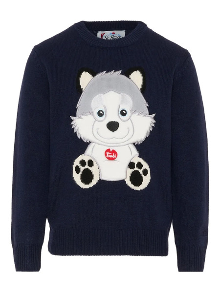  Mc2 Saint Barth Kids Douglas Wolf-appliqué Sweater - Blue 