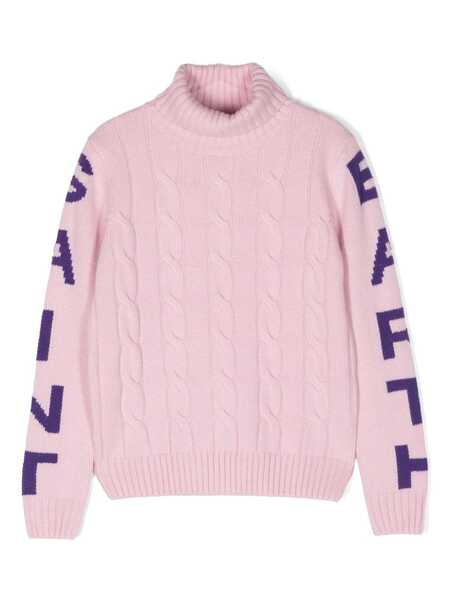  Mc2 Saint Barth Kids Intarsia-logo Cable-knit Jumper - Pink 