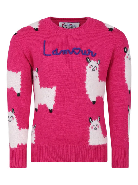  Mc2 Saint Barth Kids Llama-motif Crew-neck Sweater - Pink 