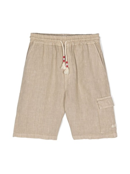  Mc2 Saint Barth Kids Logo-embroidered Linen Shorts - Neutrals 
