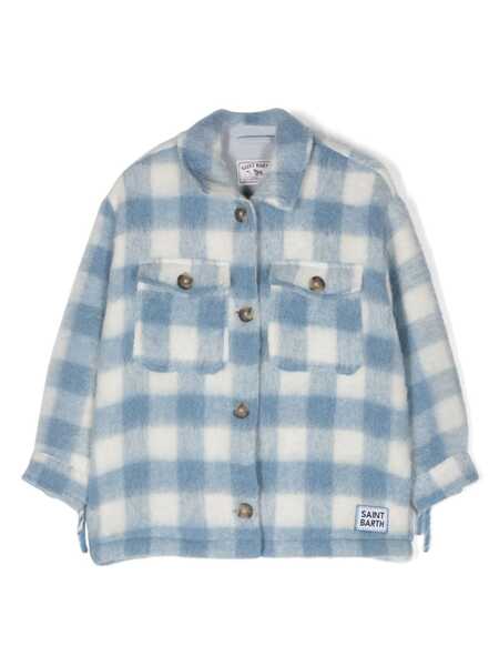  Mc2 Saint Barth Kids Marceline Fringed-detail Check-print Shirt Jacket - Blue 