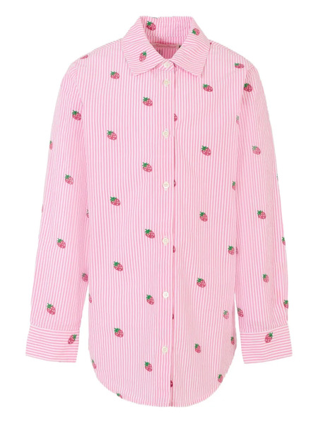  Mc2 Saint Barth Kids Mini Brigitte Strawberry-print Striped Shirt - Pink 
