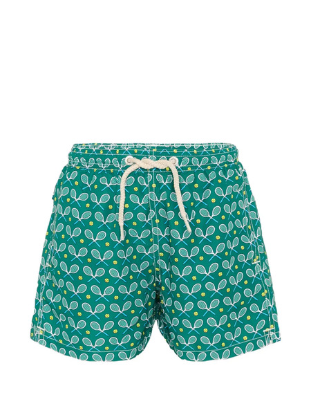  Mc2 Saint Barth Kids Racquet-print Swim Shorts - Green 