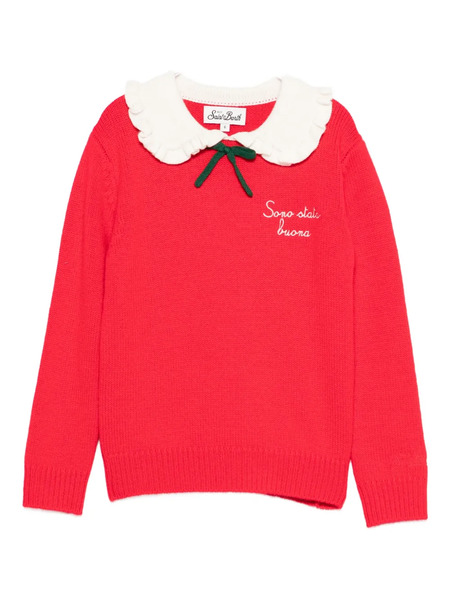  Mc2 Saint Barth Kids Ruffled-collar Bow-detail Sweater - Red 
