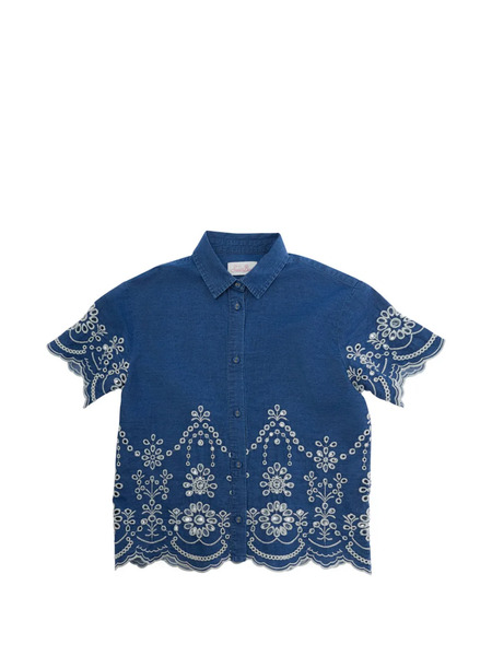  Mc2 Saint Barth Kids Scalloped-trim Embroidered Shirt - Blue 