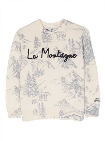  Mc2 Saint Barth Kids Slogan-embroidered Mountain-print Sweatshirt - White 