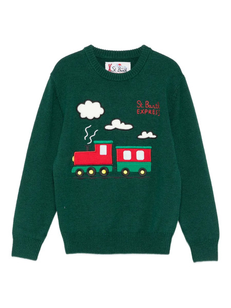  Mc2 Saint Barth Kids Train-intarsia Jumper - Green 