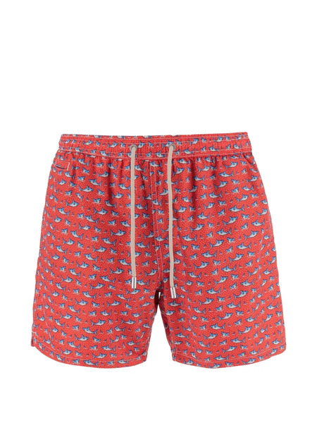  Mc2 Saint Barth Lighting Shark-print Swim Shorts - Red 