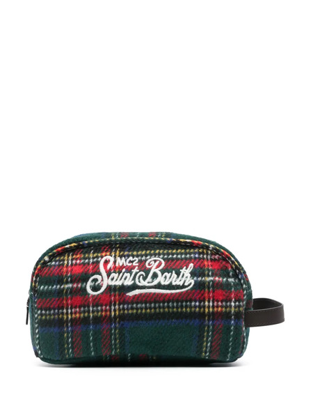  Mc2 Saint Barth Logo-embroidered Tartan-check Wash Bag - Green 