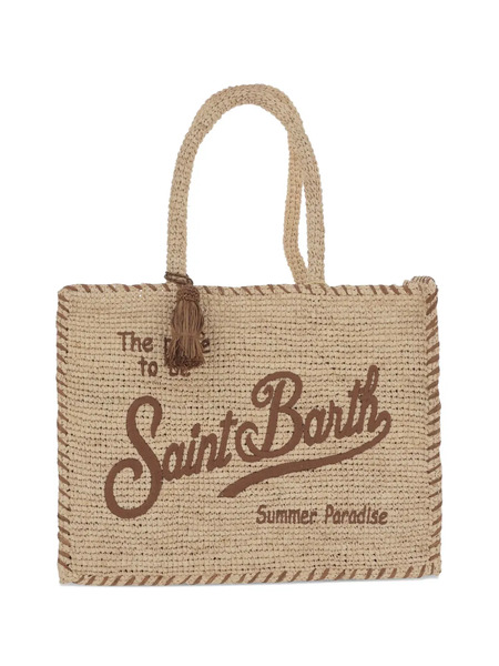  Mc2 Saint Barth Logo-tassel Raffia Shoulder Bag - Neutrals 