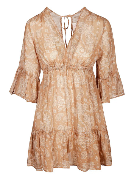  Mc2 Saint Barth Paisley-print Ruffled Dress - Brown 
