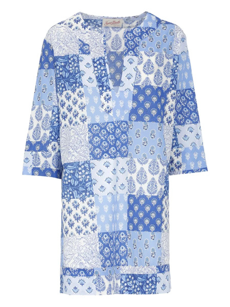  Mc2 Saint Barth Patchwork V-neck Mini Dress - Blue 