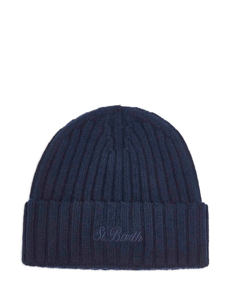  Mc2 Saint Barth Ribbed Logo-embroidered Beanies Hat - Blue 
