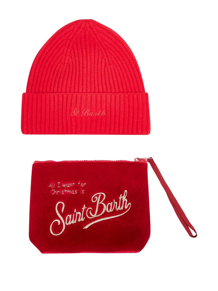  Mc2 Saint Barth Ribbed Velvet Beanie Pouch (set Of Two) - Red 