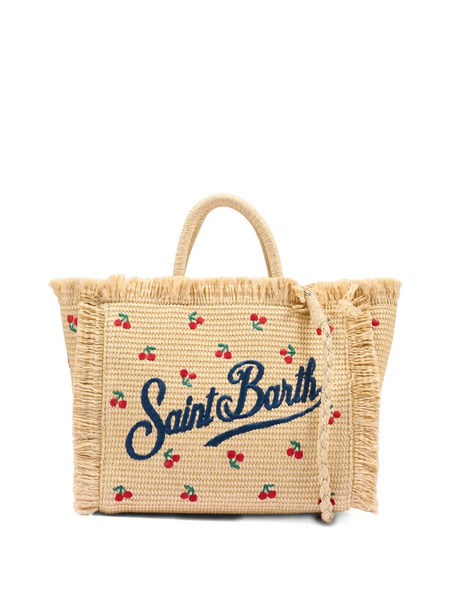  Mc2 Saint Barth Vanity Cherry Embroidered Fringe Bag - Neutrals 