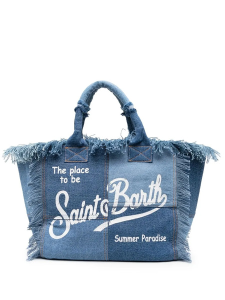  Mc2 Saint Barth Vanity Fringed Denim Tote Bag - Blue 