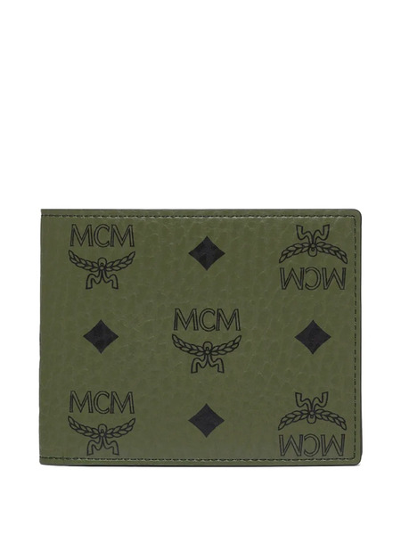  Mcm Aren Visetos Monogram Bifold Wallet - Green 
