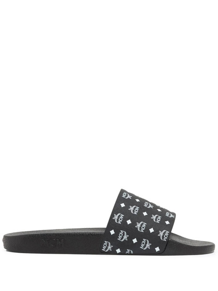  Mcm Logo-print Single-strap Slides - Black 