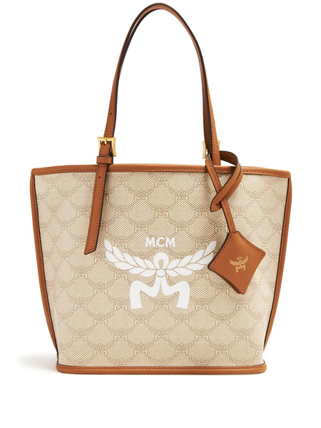  Mcm Medium Himmel Lauretos Leather Tote Bag - Neutrals 
