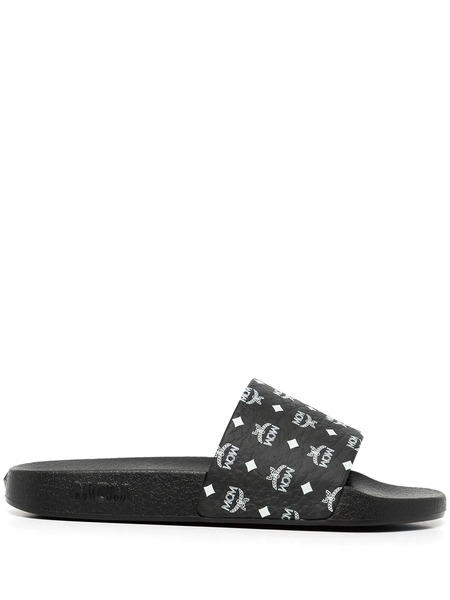  Mcm Monogram-print Slides - Black 