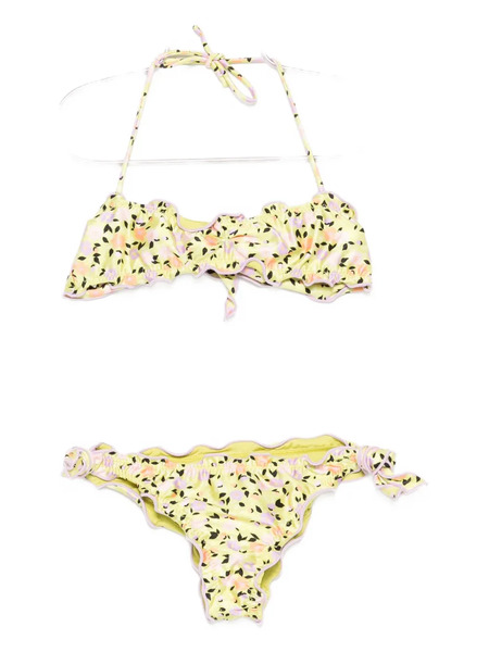  Me Fui Ruffled Floral-print Bikini - Green 