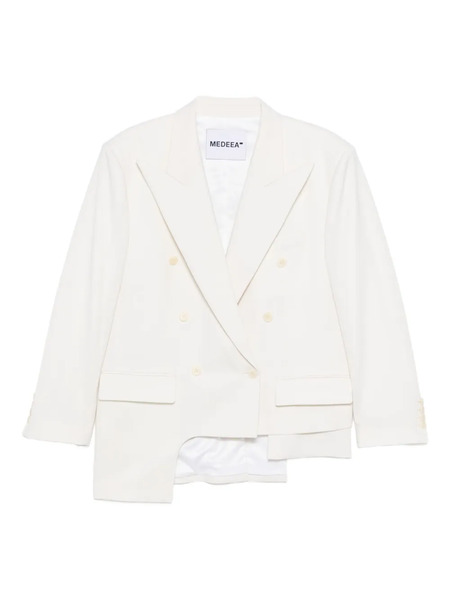  Medeea Asymmetric Double-breasted Blazer - White 