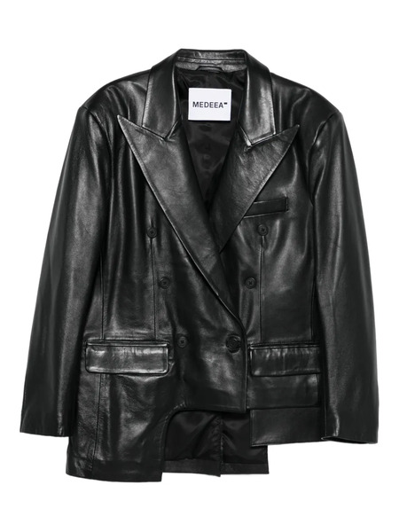  Medeea Asymmetric Leather Jacket - Black 