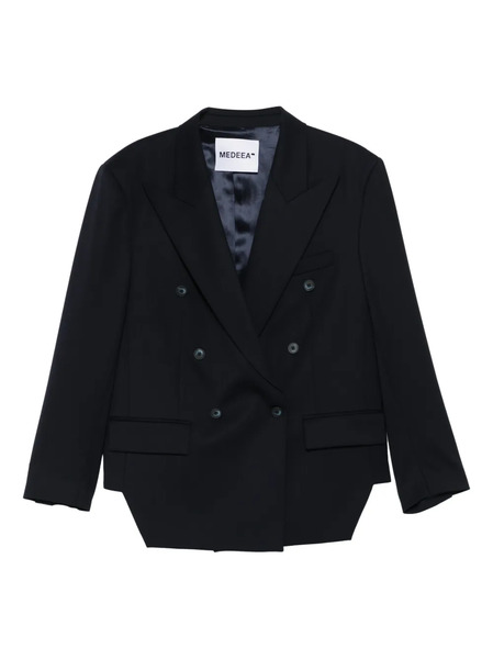  Medeea Trapezoid Double-breasted Blazer - Blue 