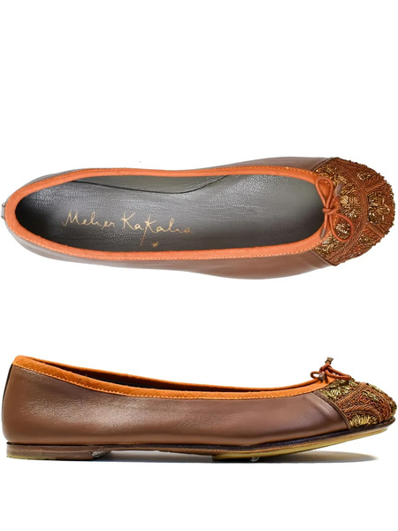  Meher Kakalia Bizzi Embroidered-toe Ballet Flats - Brown 