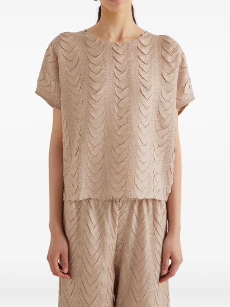 Meimeij Round Neck Pleated Blouse - Neutrals 
