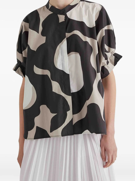  Meimeij Ruffled Abstract-print Blouse - Black 