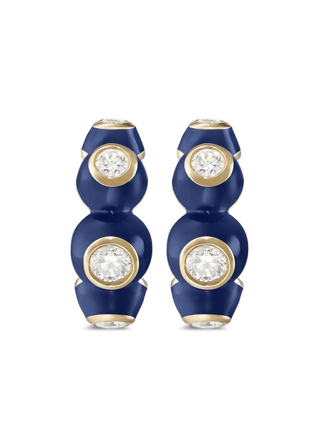  Melissa Kaye Yellow Gold Diamond Enamel Huggie Earrings 