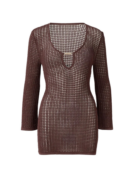  Melissa Odabash Ellis Crochet Mini Beach Dress - Brown 