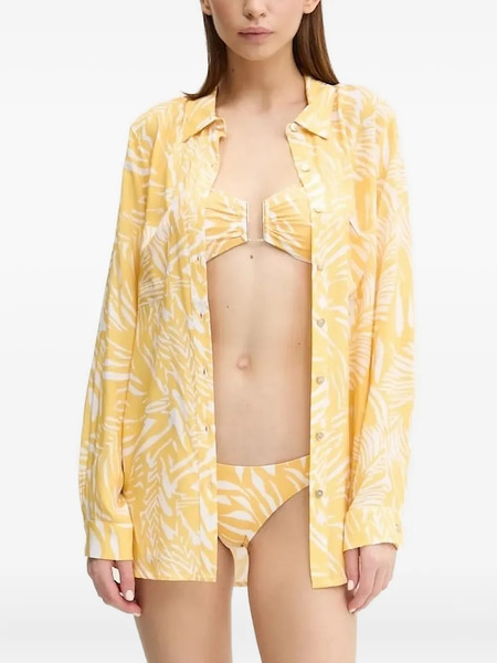  Melissa Odabash Leaf-print Button-down Shirt - Yellow 