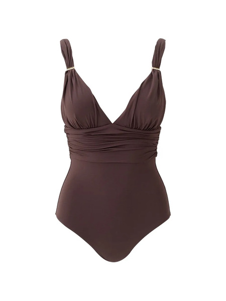  Melissa Odabash Panarea V-neck Ruched Swimsuit - Brown 