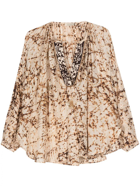  Mes Demoiselles Abstract-print Silk Blouse - Neutrals 