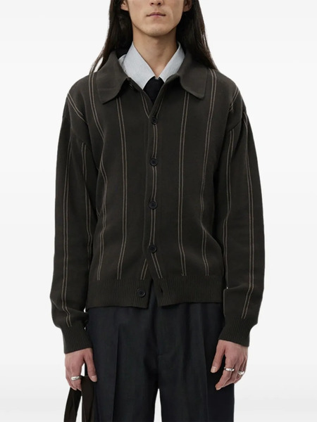  Mfpen Pinstripe Collared Cardigan - Brown 