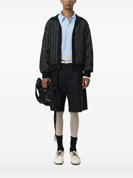  Mfpen Striped Button-up Cardigan - Black 
