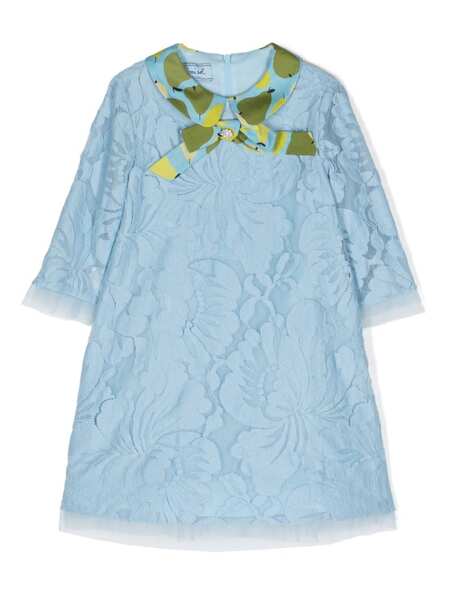  Mi Mi Sol Floral-laced Bow-detailing Dress - Blue 