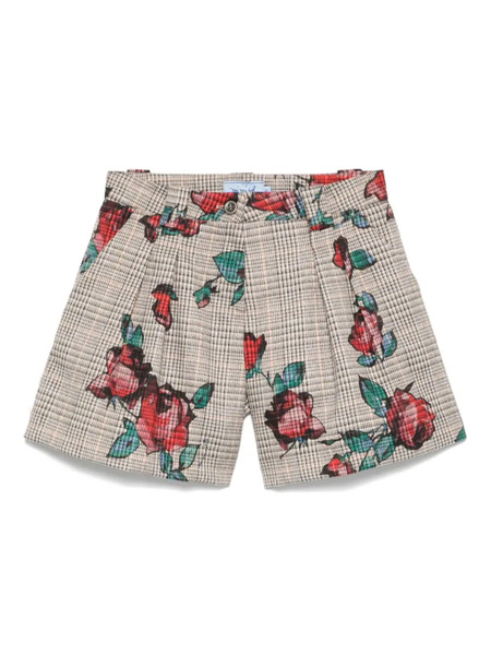  Mi Mi Sol Rose-print Prince Of Wales Shorts - Brown 