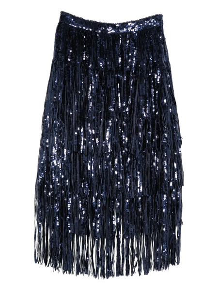  Miau By Clara Rotescu Lay Sequinned Fringed Midi Skirt - Blue 