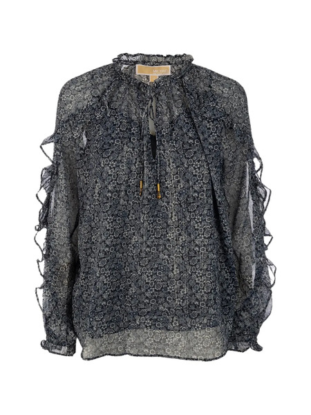  Michael Kors Ruffled Floral Blouse - Blue 