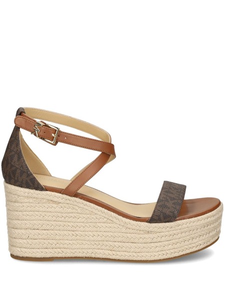  Michael Kors Serena Monogram Wedge Sandals - Brown 