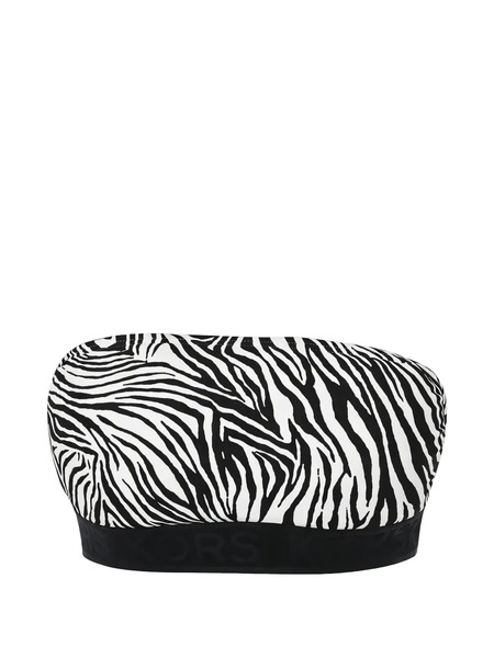  Michael Michael Kors Bandeau Zipped-back Zebra-print Bikini Top - White 