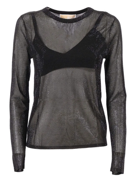  Michael Michael Kors Embellished Mesh Long-sleeve Top - Black 