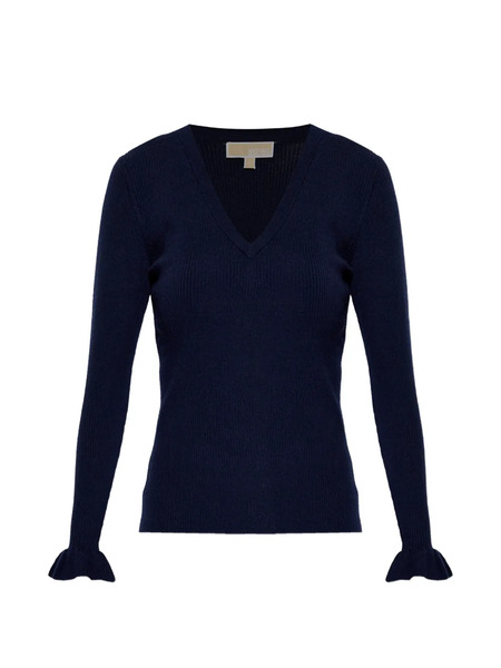  Michael Michael Kors Ruffled V-neck Sweater - Blue 