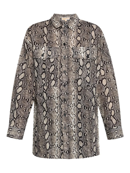  Michael Michael Kors Snakeskin-print Pocket Shirt - Brown 