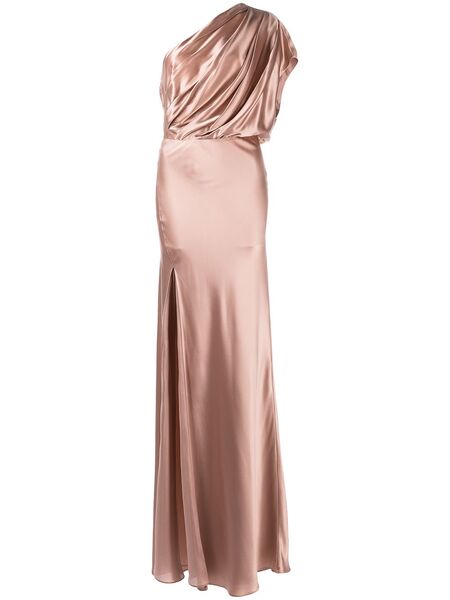  Michelle Mason Asymmetric Open Back Gown - Pink 