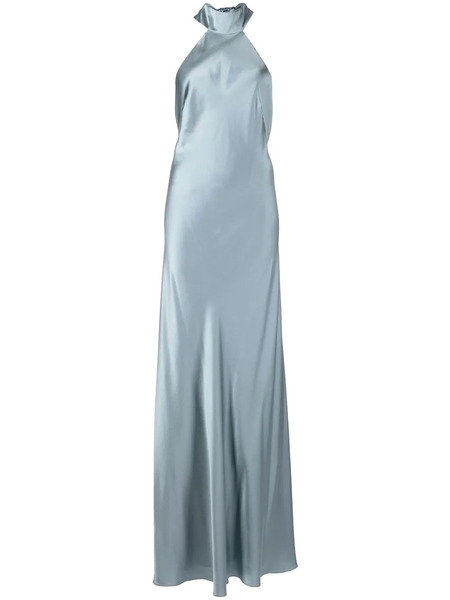  Michelle Mason Backless Halter-neck Tie Gown - Blue 